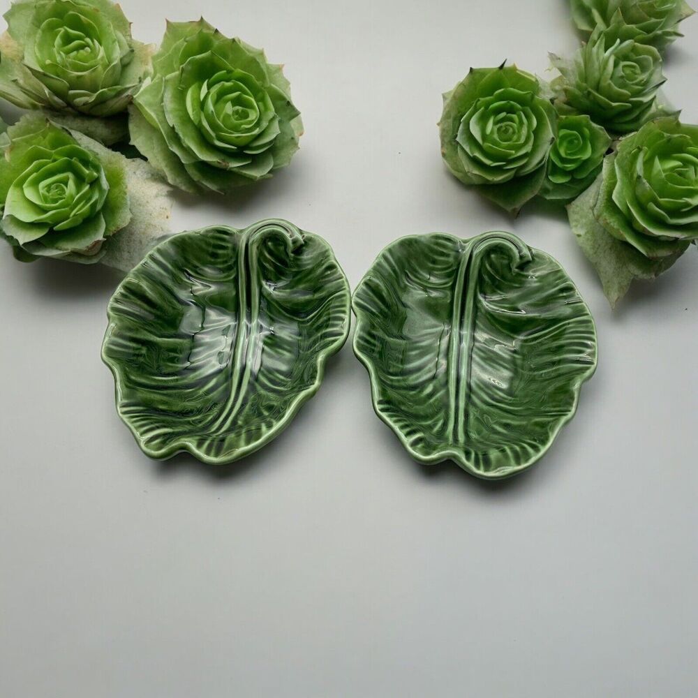 Set of 2 VTG Olfaire #328 Green Leaf Bowls 6 1/2" Size - Made in Portugal -‎ NEW